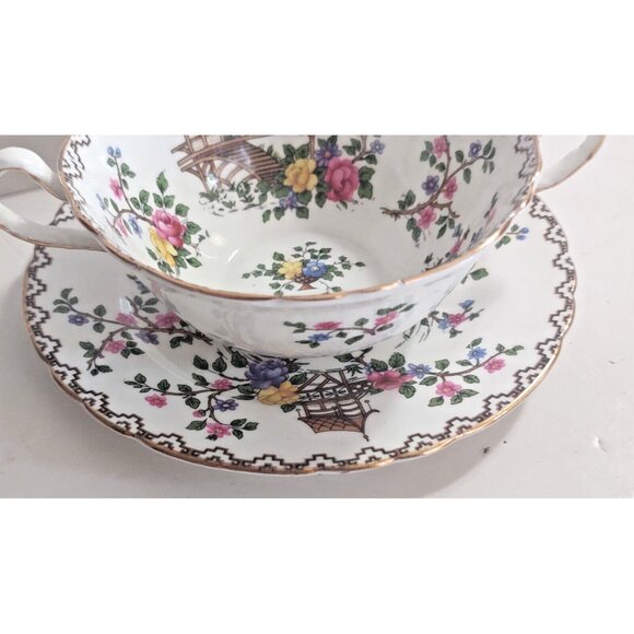 Aynsley England  Pagoda Pattern by John Aynsley Double HANDLE Soup Sets (2) - Picture 10 of 16